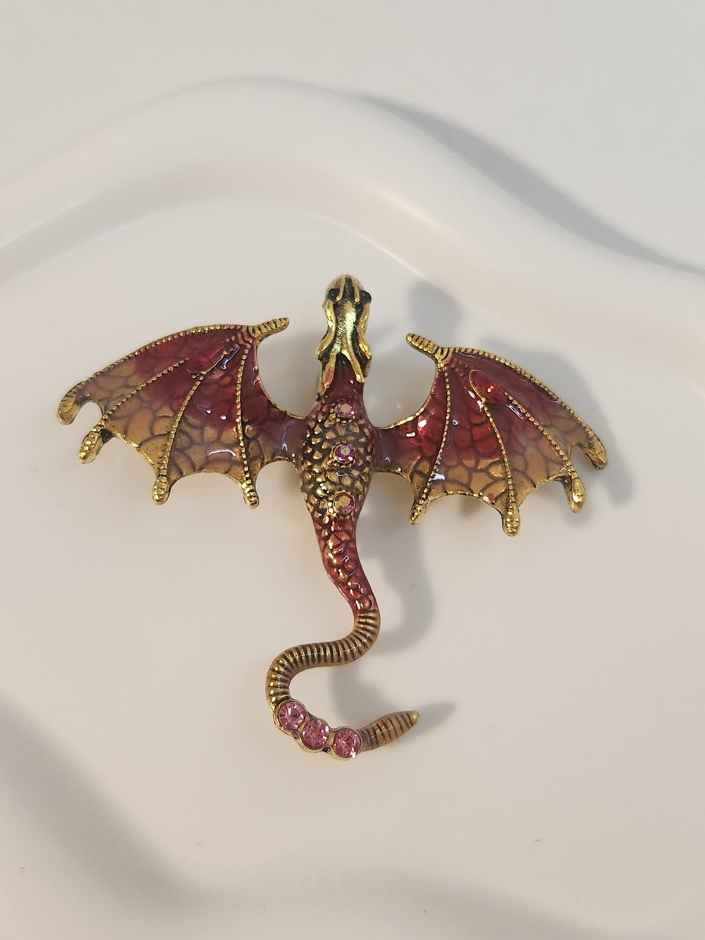 Vintage-Inspired Red And Gold Dragon Brooch Pin
